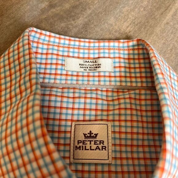 Peter Millar Orange Plaid Buttonup Shirt Men Small‎ - Picture 3 of 4